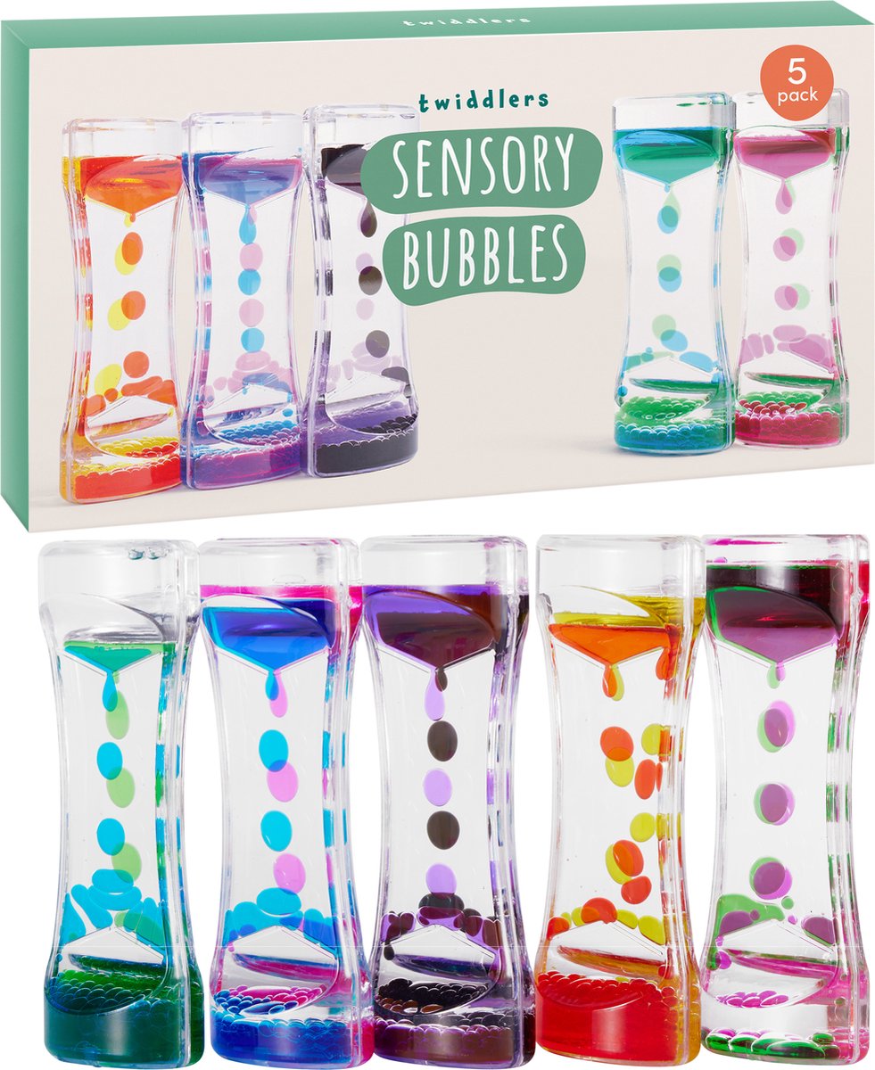 The Twiddlers 5 stuks - Vloeibare Zandloper -  Liquid Motion Timer - Zintuiglijk speelgoed voor kinderen en volwassenen | Effectief kalmerend speelgoed om de stress te verminderen | Ideaal cadeau voor kinderen (jongens en meisjes)